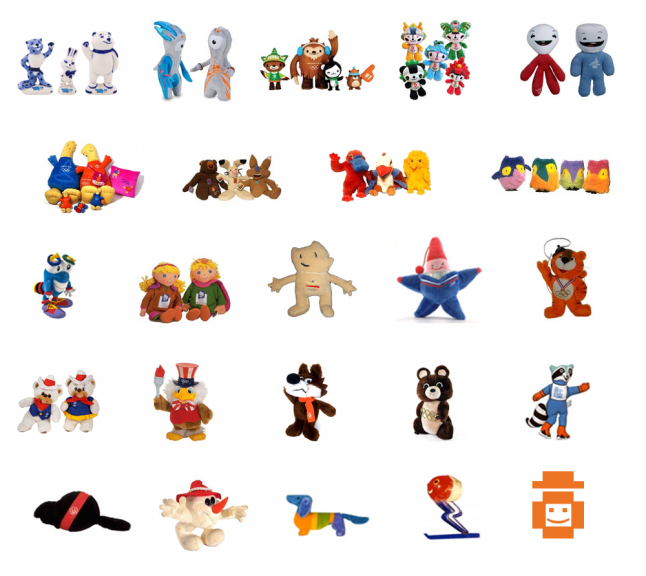 Olympic mascot toys Sochi 2014 to 1968 